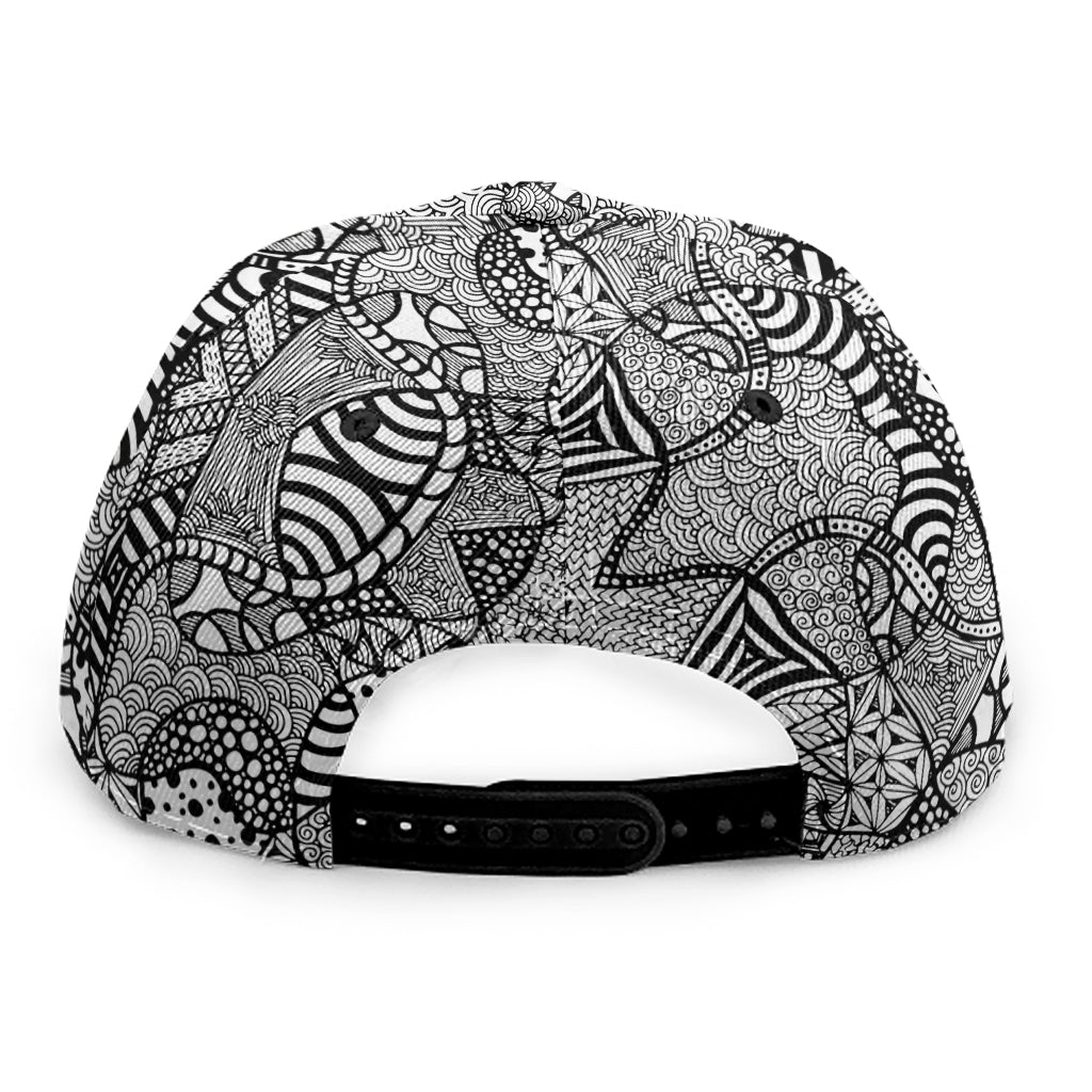 Black And White Zentangle Pattern Print Snapback Cap