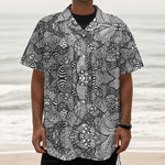 Black And White Zentangle Pattern Print Textured Short Sleeve Shirt