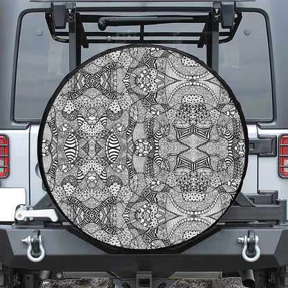 Black And White Zentangle Pattern Print Tire Cover