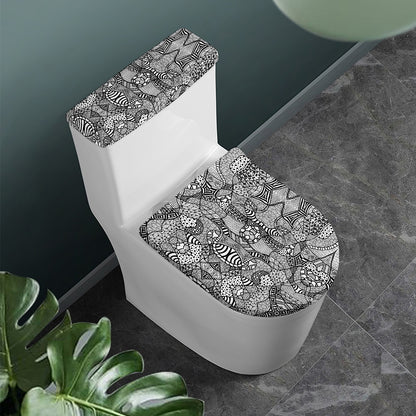 Black And White Zentangle Pattern Print Toilet Lid And Tank Cover Set