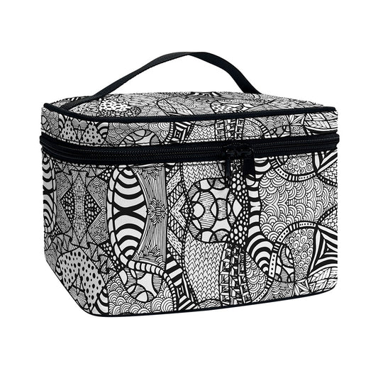 Black And White Zentangle Pattern Print Travel Makeup Bag