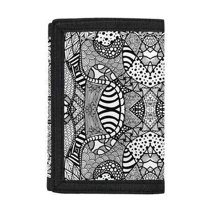 Black And White Zentangle Pattern Print Trifold Wallet