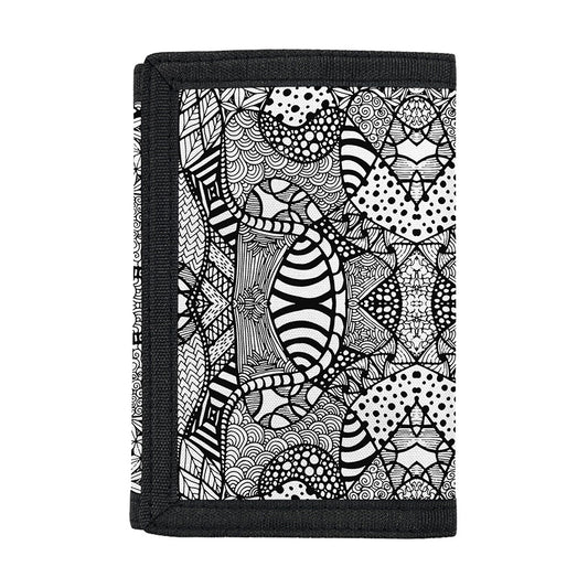 Black And White Zentangle Pattern Print Trifold Wallet