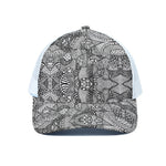 Black And White Zentangle Pattern Print White Mesh Trucker Cap