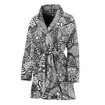 Black And White Zentangle Pattern Print Women's Bathrobe