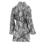 Black And White Zentangle Pattern Print Women's Bathrobe