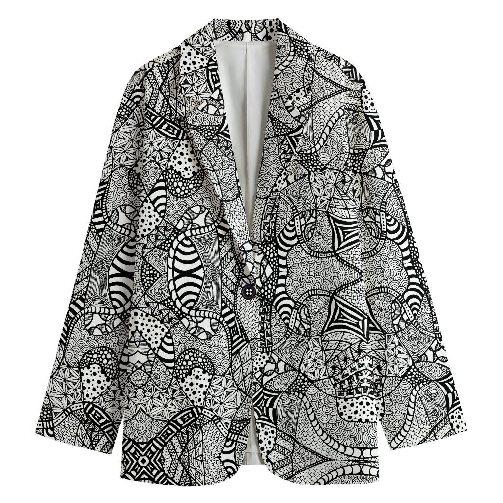 Black And White Zentangle Pattern Print Women's Blazer