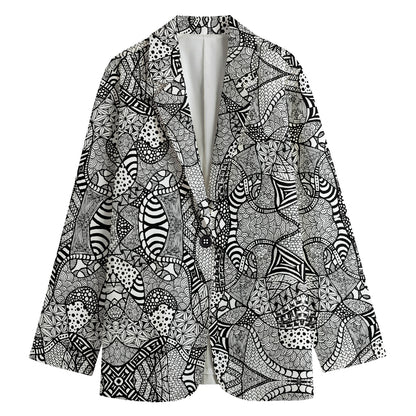 Black And White Zentangle Pattern Print Women's Blazer