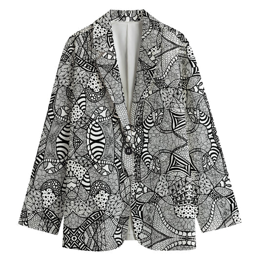 Black And White Zentangle Pattern Print Women's Blazer