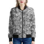 Black And White Zentangle Pattern Print Women's Bomber Jacket