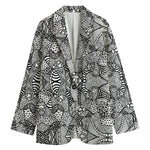 Black And White Zentangle Pattern Print Women's Cotton Blazer