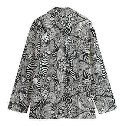 Black And White Zentangle Pattern Print Women's Cotton Blazer