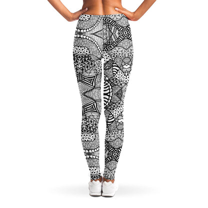 Black And White Zentangle Pattern Print Women's Leggings