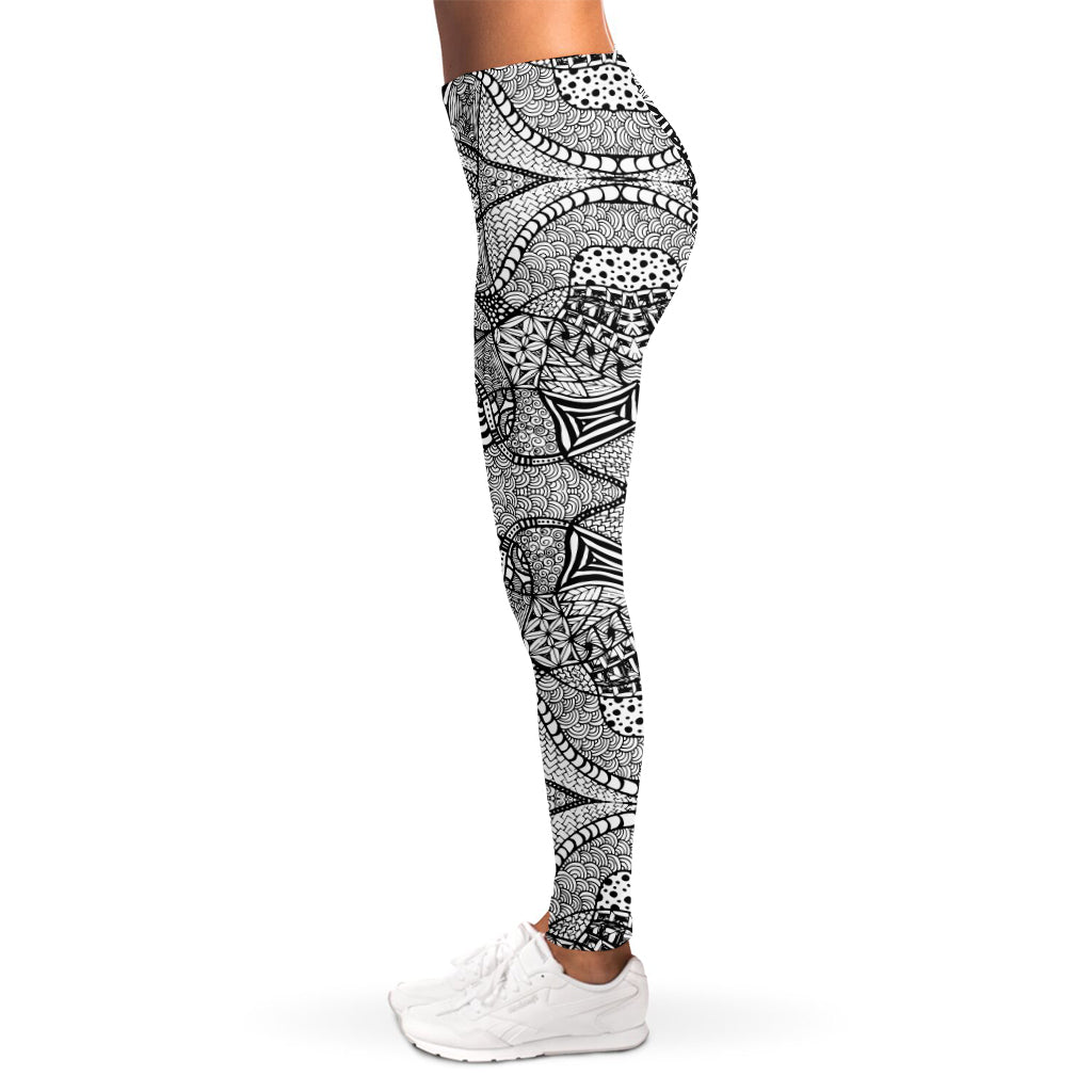 Black And White Zentangle Pattern Print Women's Leggings