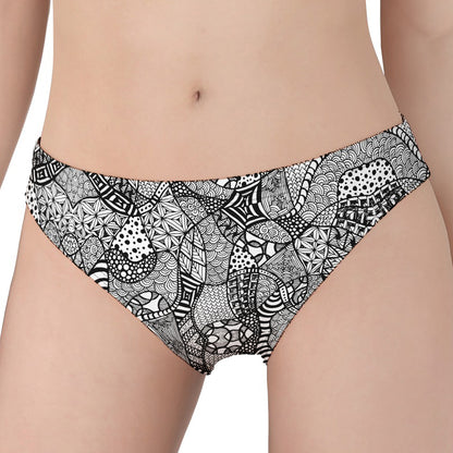 Black And White Zentangle Pattern Print Women's Panties