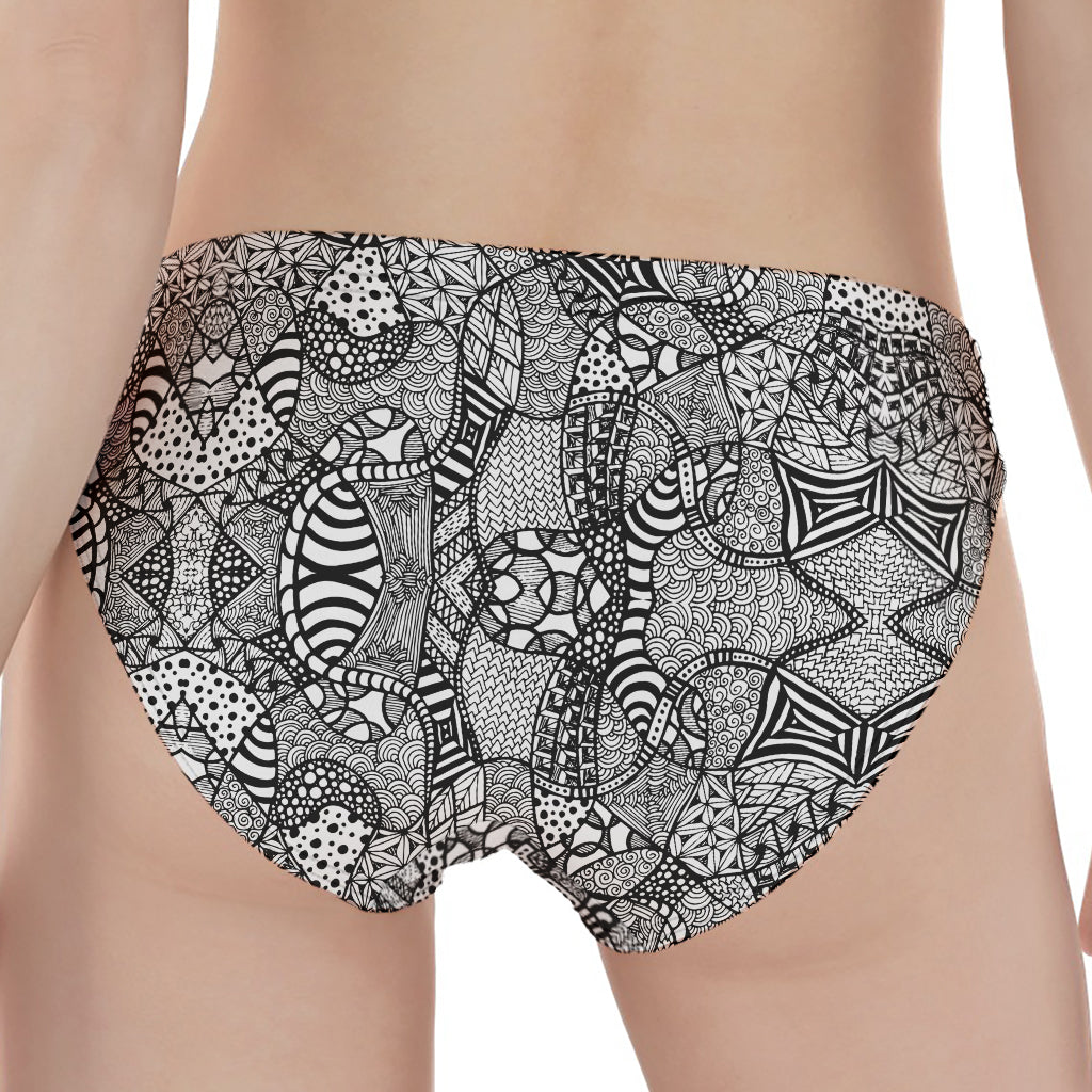 Black And White Zentangle Pattern Print Women's Panties