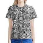 Black And White Zentangle Pattern Print Women's Polo Shirt