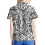 Black And White Zentangle Pattern Print Women's Polo Shirt