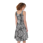 Black And White Zentangle Pattern Print Women's Sleeveless Dress