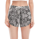 Black And White Zentangle Pattern Print Women's Split Running Shorts