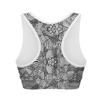 Black And White Zentangle Pattern Print Women's Sports Bra