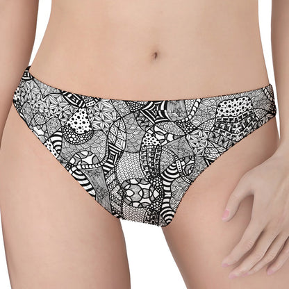 Black And White Zentangle Pattern Print Women's Thong