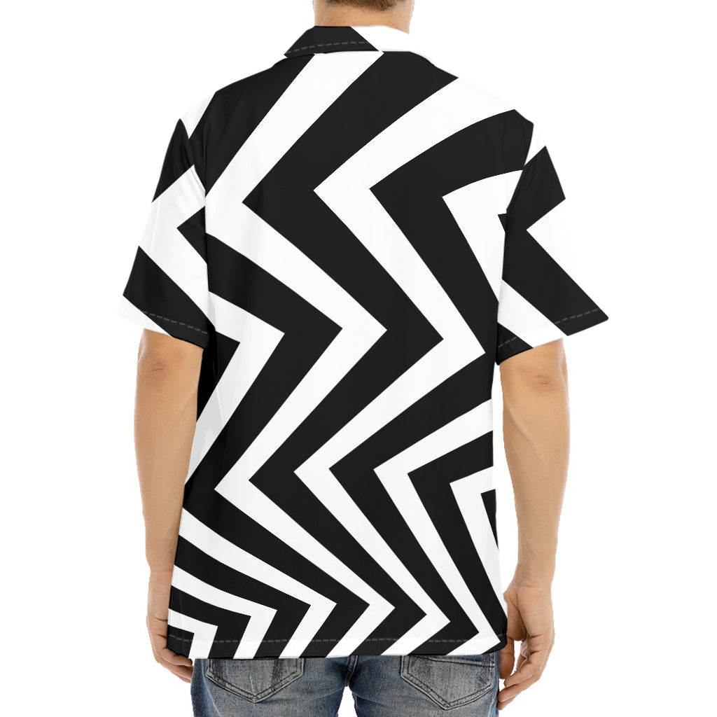 Black And White Zigzag Dazzle Print Aloha Shirt