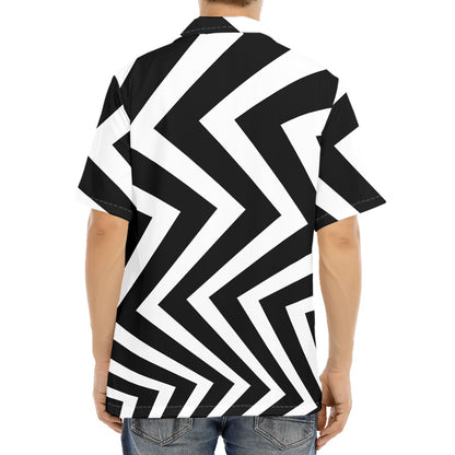 Black And White Zigzag Dazzle Print Aloha Shirt