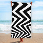 Black And White Zigzag Dazzle Print Beach Towel