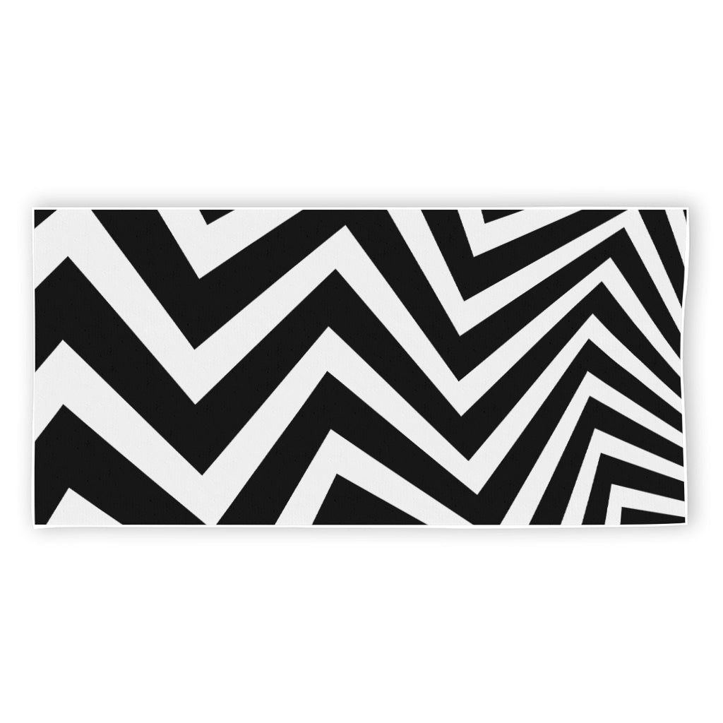 Black And White Zigzag Dazzle Print Beach Towel
