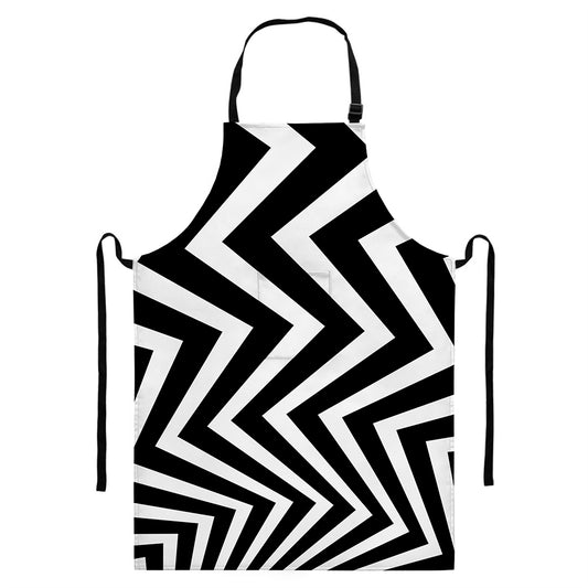 Black And White Zigzag Dazzle Print Bib Apron With Pocket