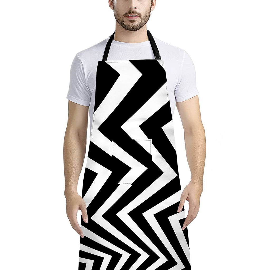 Black And White Zigzag Dazzle Print Bib Apron With Pocket