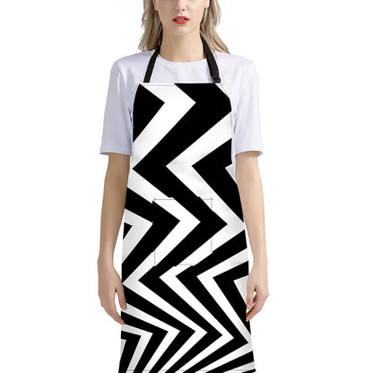 Black And White Zigzag Dazzle Print Bib Apron With Pocket