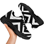 Black And White Zigzag Dazzle Print Black Chunky Shoes
