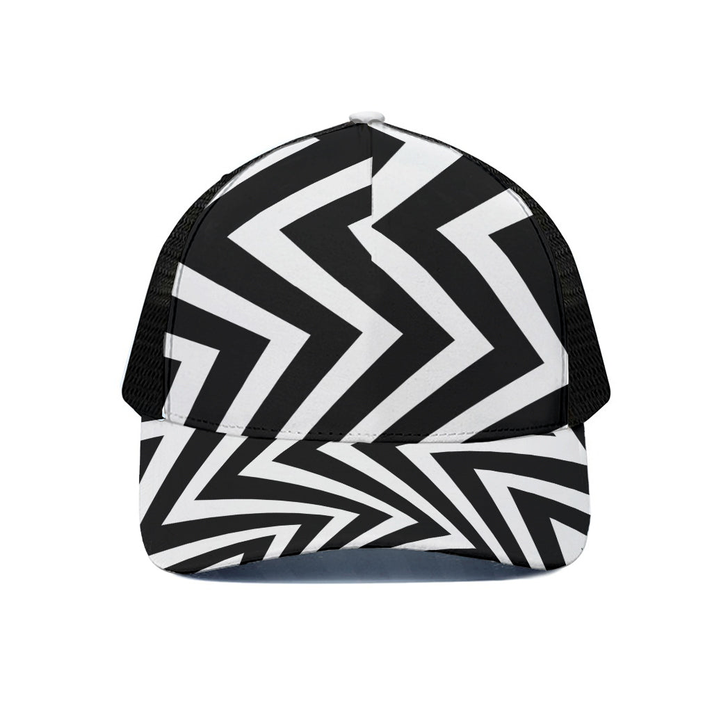 Black And White Zigzag Dazzle Print Black Mesh Trucker Cap