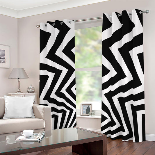 Black And White Zigzag Dazzle Print Blackout Grommet Curtains