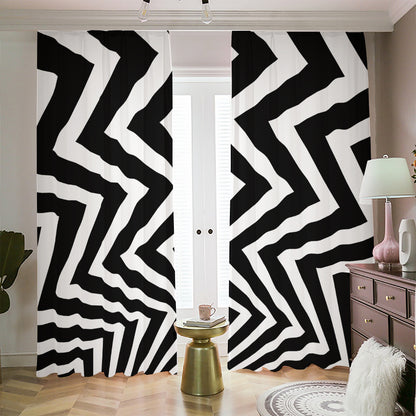 Black And White Zigzag Dazzle Print Blackout Pencil Pleat Curtains