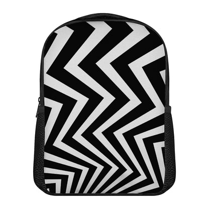 Black And White Zigzag Dazzle Print Casual Backpack