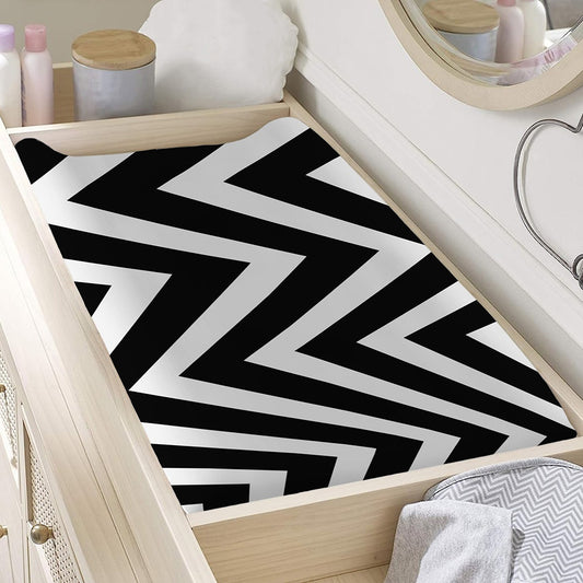 Black And White Zigzag Dazzle Print Changing Pad Cover