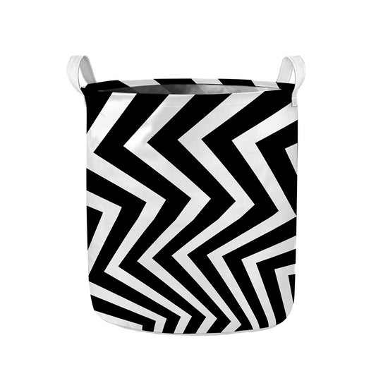 Black And White Zigzag Dazzle Print Collapsible Laundry Basket