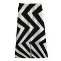 Black And White Zigzag Dazzle Print Cotton Front Slit Maxi Skirt