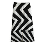 Black And White Zigzag Dazzle Print Cotton Front Slit Maxi Skirt