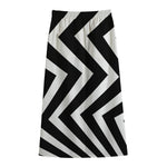 Black And White Zigzag Dazzle Print Cotton Front Slit Maxi Skirt