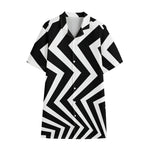 Black And White Zigzag Dazzle Print Cotton Hawaiian Shirt