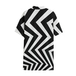 Black And White Zigzag Dazzle Print Cotton Hawaiian Shirt