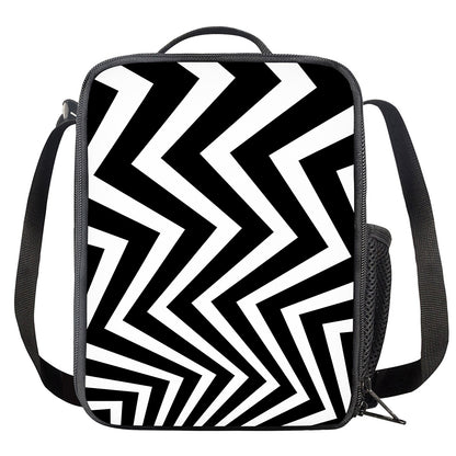 Black And White Zigzag Dazzle Print Crossbody Lunch Bag