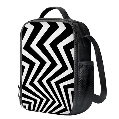 Black And White Zigzag Dazzle Print Crossbody Lunch Bag