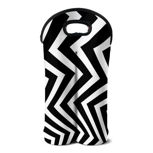 Black And White Zigzag Dazzle Print Double Neoprene Wine Tote