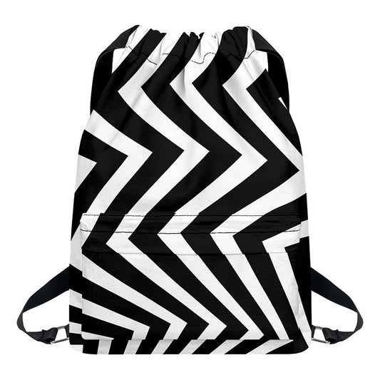 Black And White Zigzag Dazzle Print Drawstring Backpack