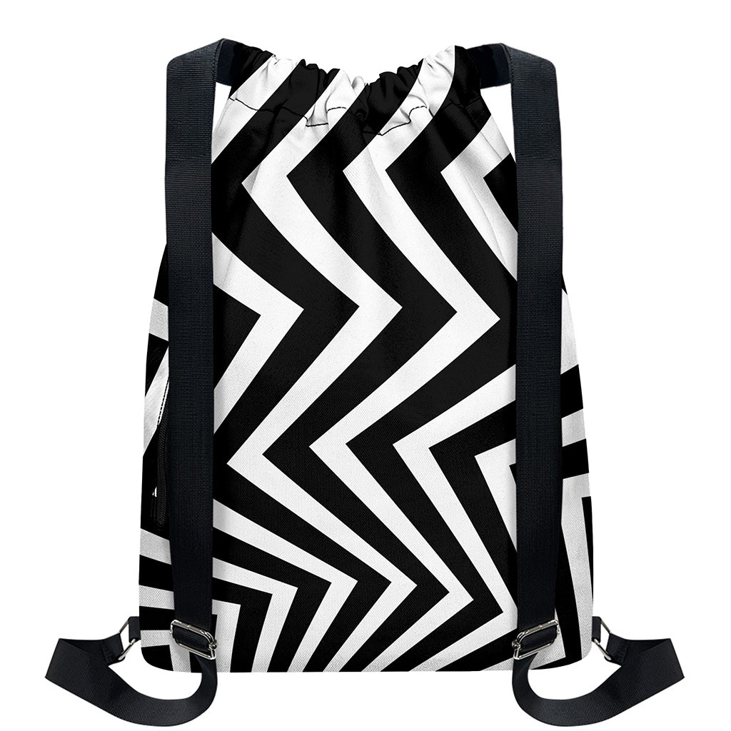 Black And White Zigzag Dazzle Print Drawstring Backpack